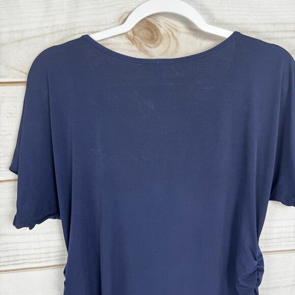 Espresso Navy Blue Side Cinched Short Sleeve Scoop Neck T-Shirt Size Large - Picture 6 of 7